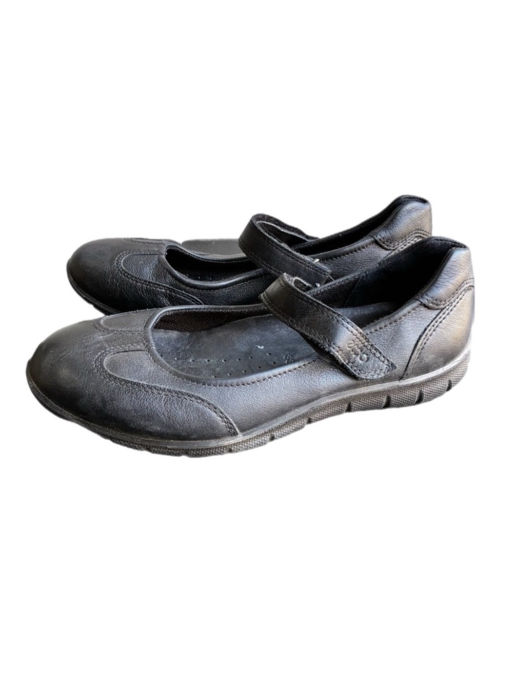 ECCO Black Mary-Jane Flats Shoes Babett II Leather Comfort Size 7 7.5 Minimalist